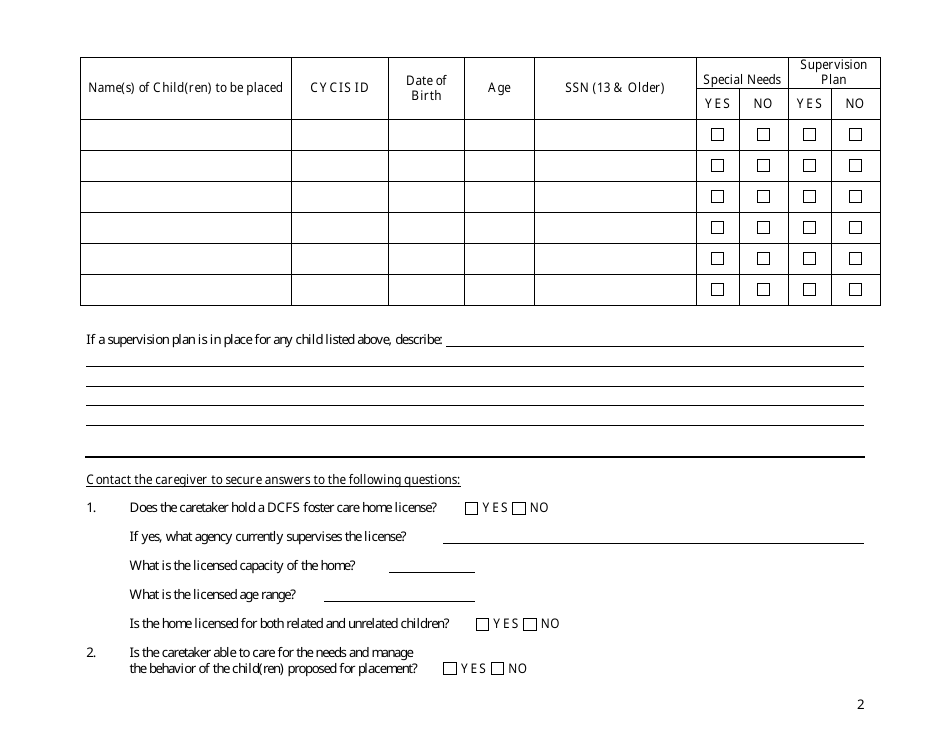 Form CFS2012 Pre-placement Questionnaire - Illinois, Page 2