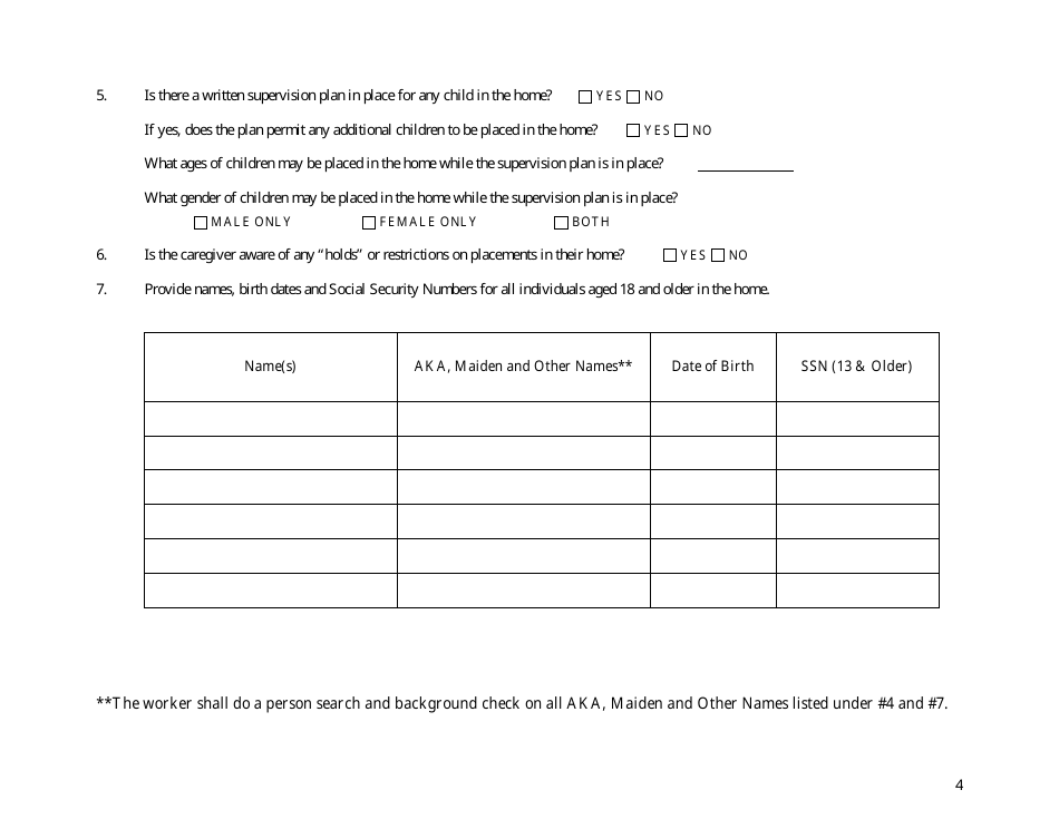 Form CFS2012 Pre-placement Questionnaire - Illinois, Page 4