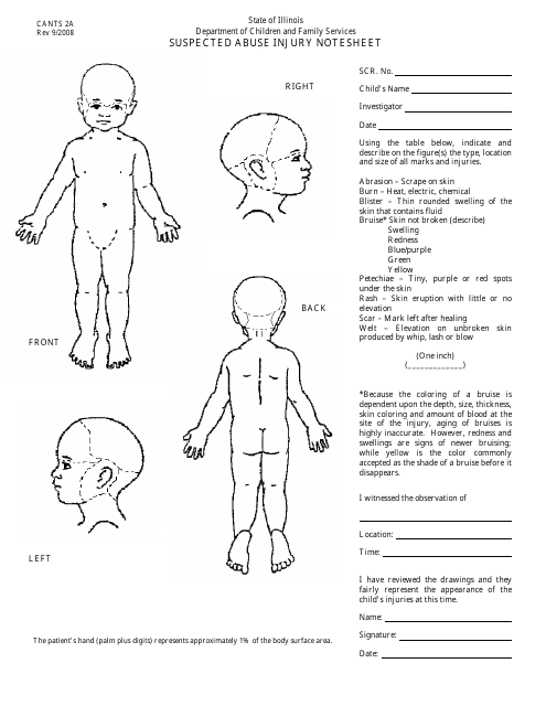 Form CANTS2A Suspected Abuse Injury Notesheet - Infant - Illinois
