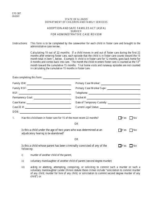 Form CFS387  Printable Pdf