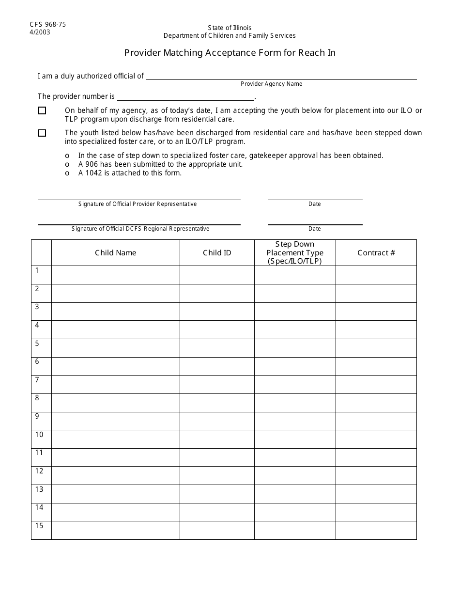 Form CFS968-75 - Fill Out, Sign Online and Download Fillable PDF ...