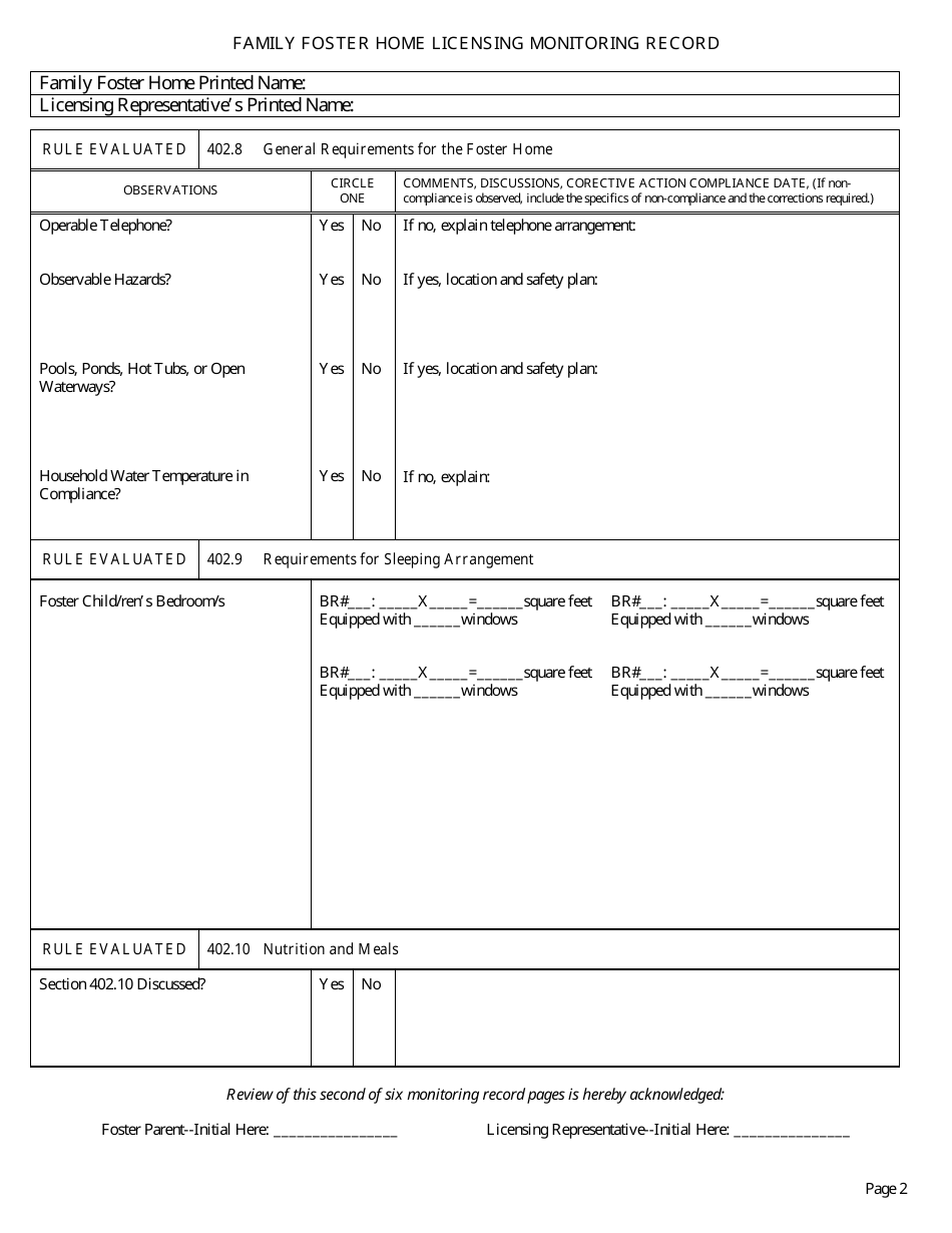 Form CFS597-FFH Family Foster Home Licensing Monitoring Record - Illinois, Page 2