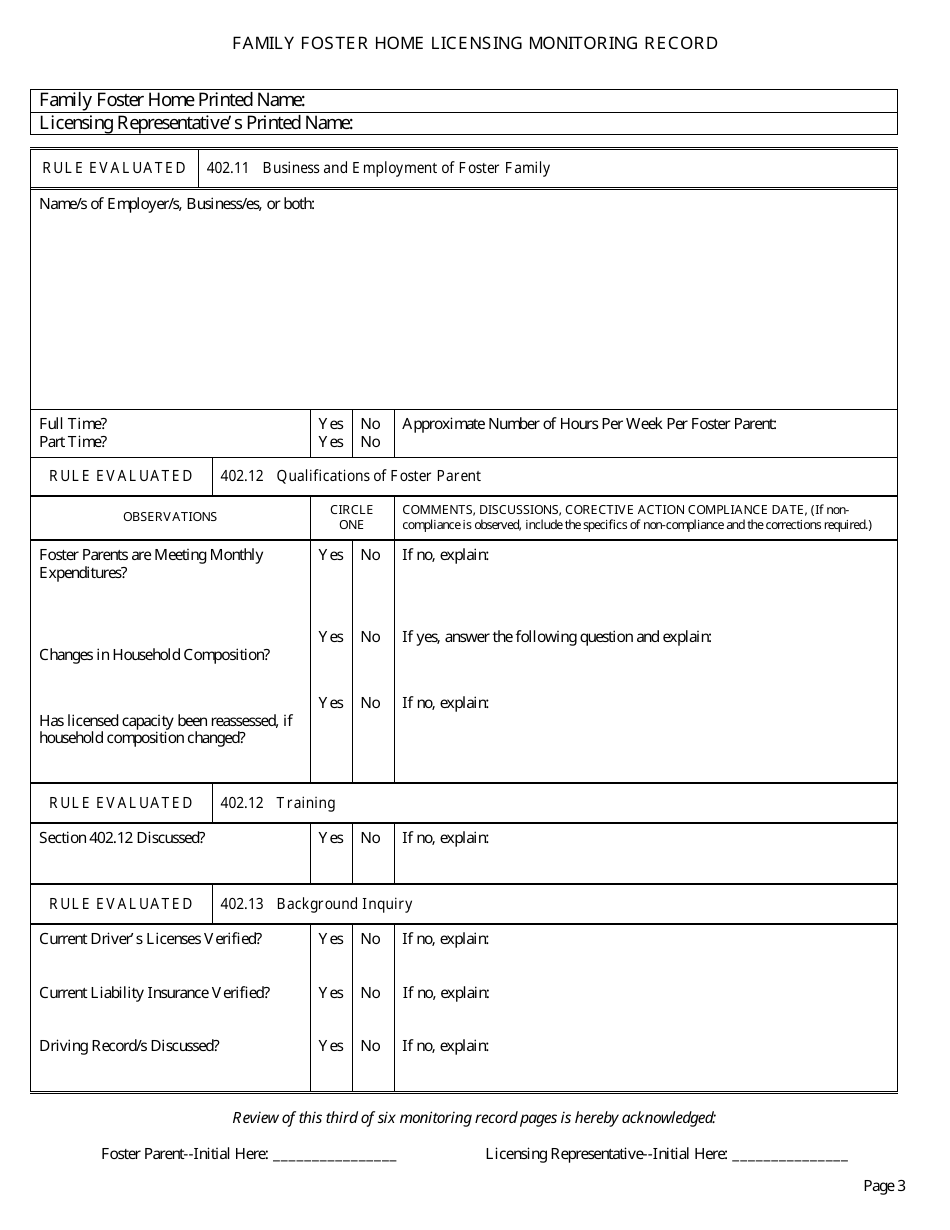 Form CFS597-FFH Family Foster Home Licensing Monitoring Record - Illinois, Page 3