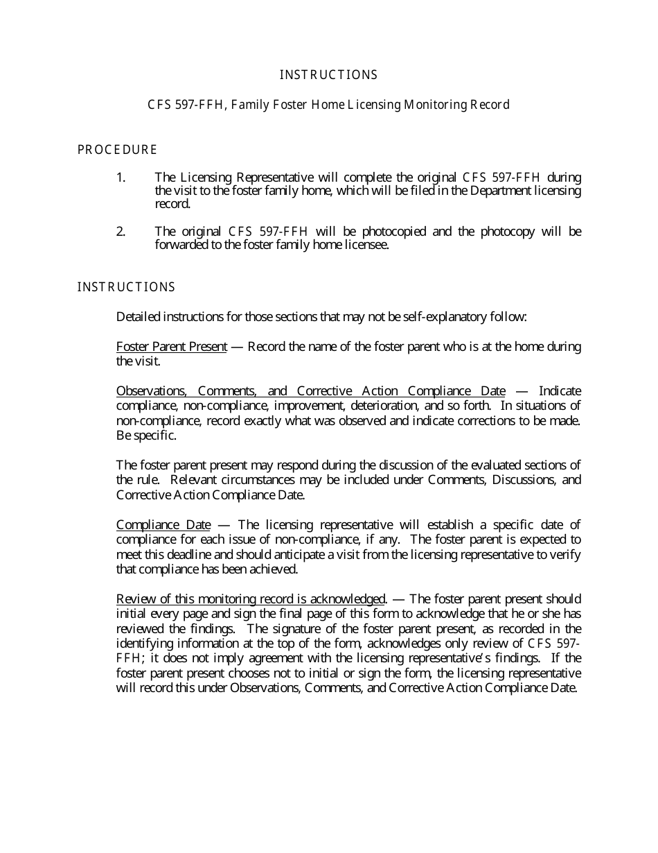 Form CFS597-FFH Family Foster Home Licensing Monitoring Record - Illinois, Page 7