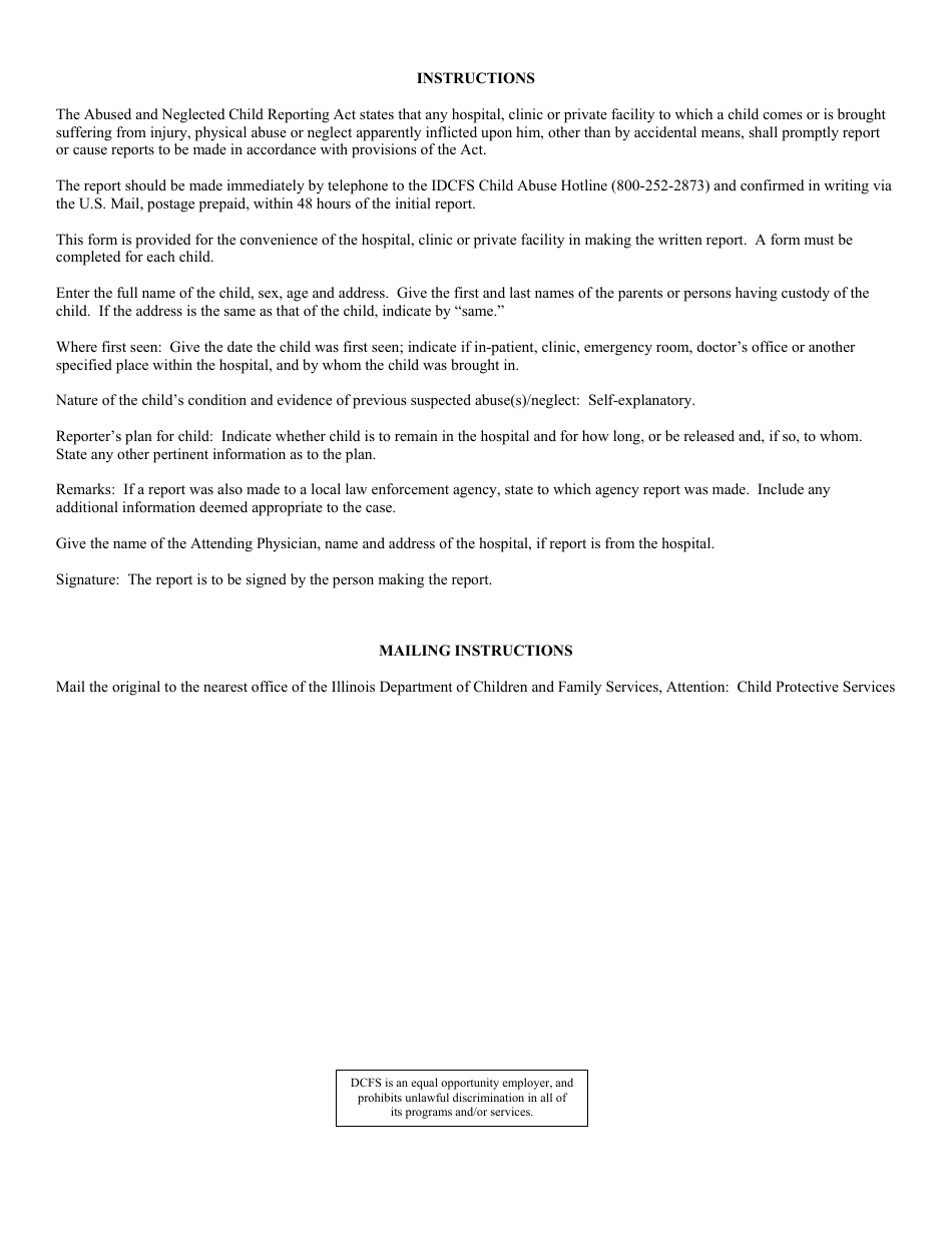 Form CANTS4 Written Confirmation of Suspected Child Abuse / Neglect Report: Medical Professionals - Illinois, Page 2