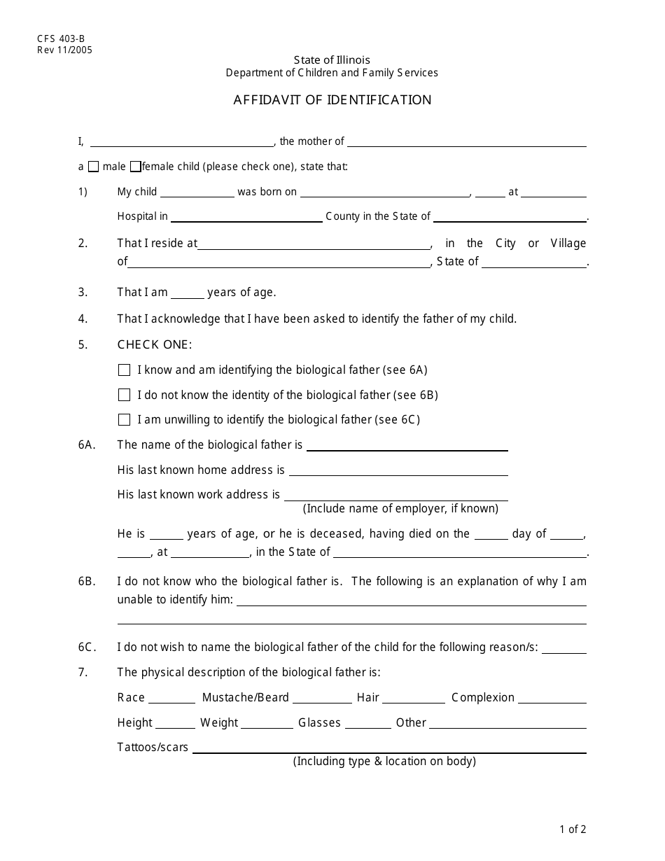 Form CFS403-B Affidavit of Identification - Illinois, Page 1