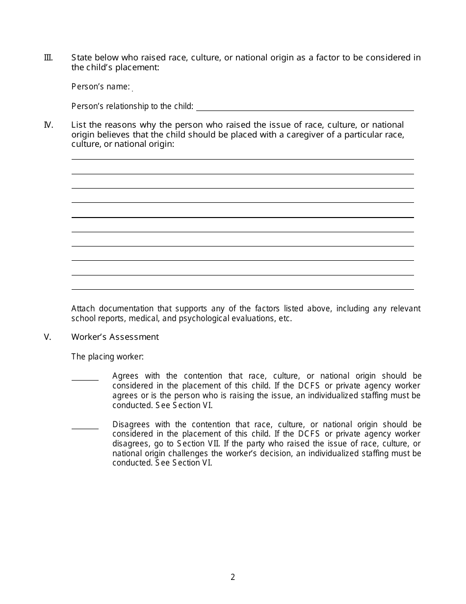 Form CFS2018 Inter-Ethnic Placement Act Assessment Form - Illinois, Page 2