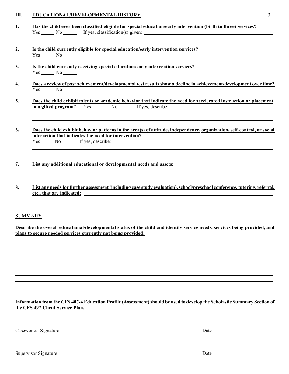 Form CFS407-4 Education Profile (Assessment) - Illinois, Page 3