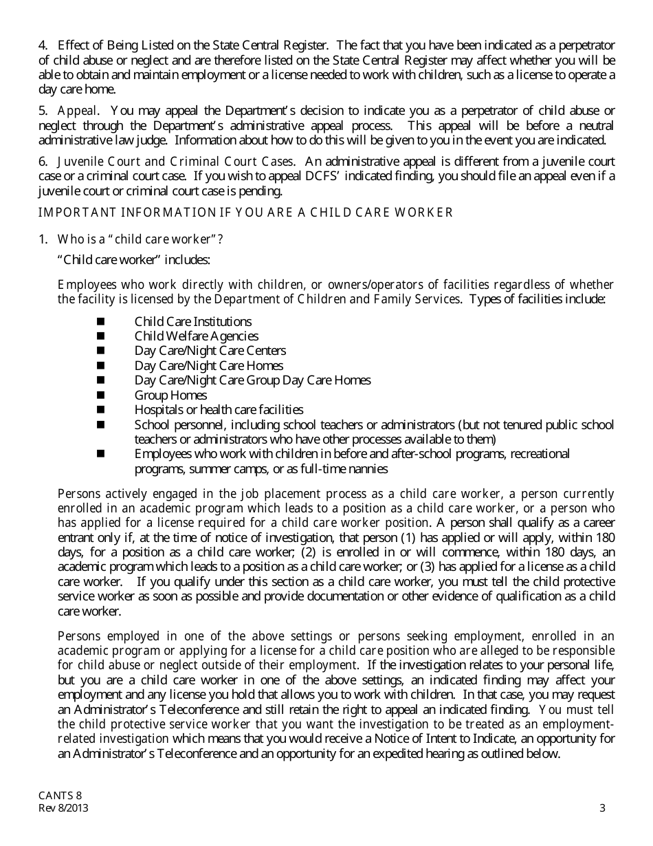 Form CANTS8 Notification of a Report of Suspected Child Abuse and / or Neglect - Illinois, Page 3