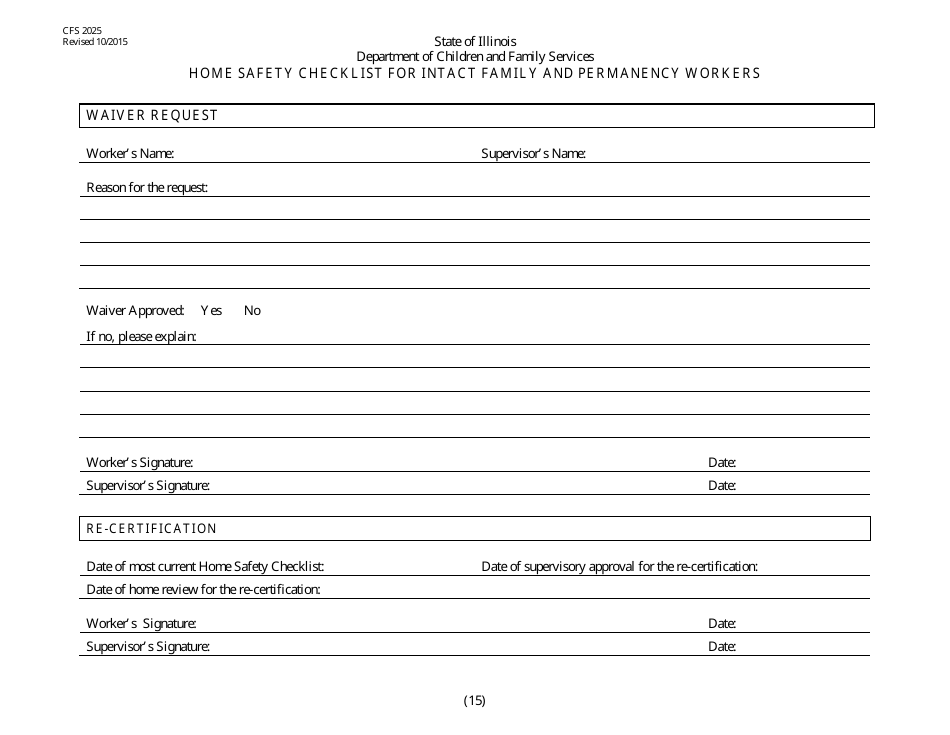 Form CFS2025 Home Safety Checklist for Intact and Permanency Workers - Illinois, Page 15