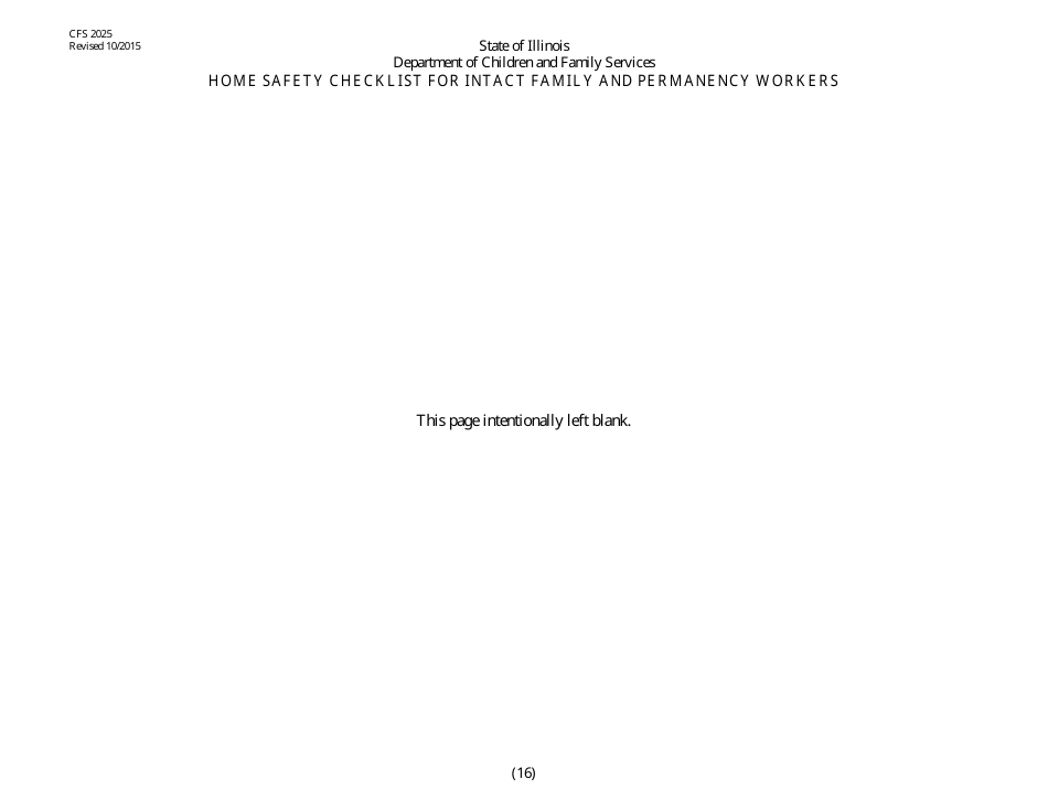 Form CFS2025 Home Safety Checklist for Intact and Permanency Workers - Illinois, Page 16