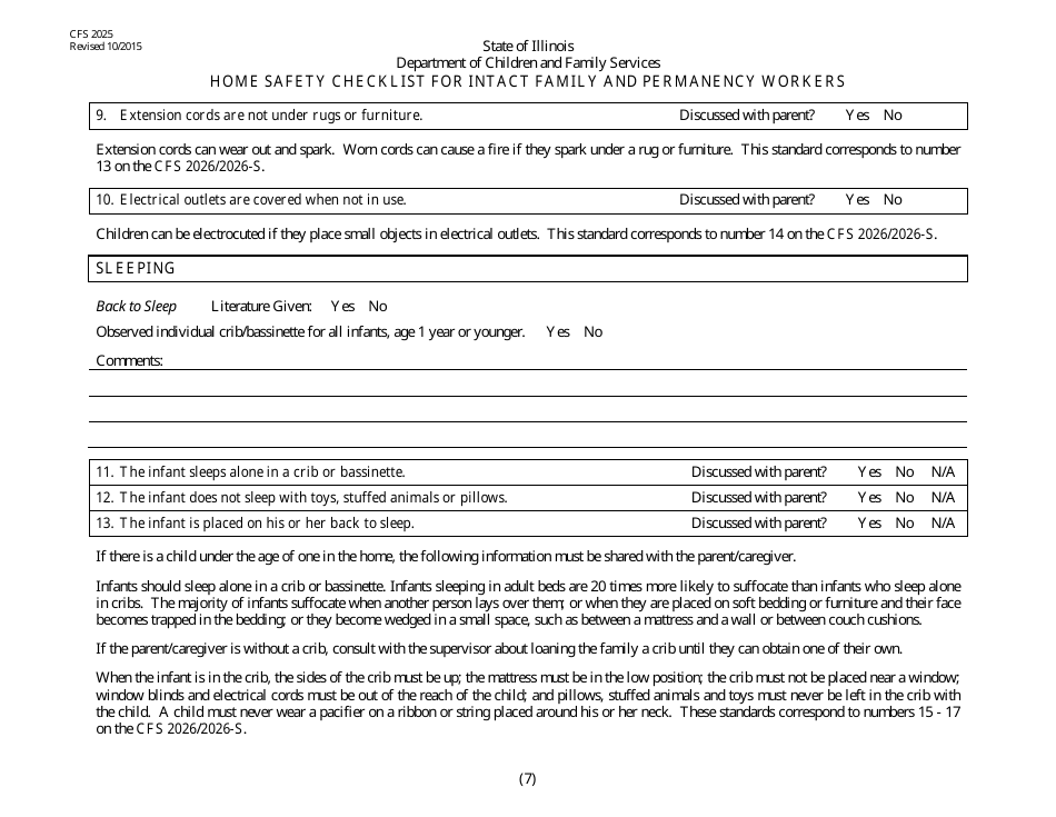Form CFS2025 Home Safety Checklist for Intact and Permanency Workers - Illinois, Page 7