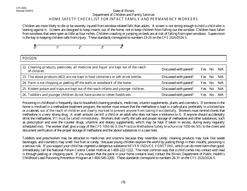 Form CFS2025 Home Safety Checklist for Intact and Permanency Workers - Illinois, Page 9