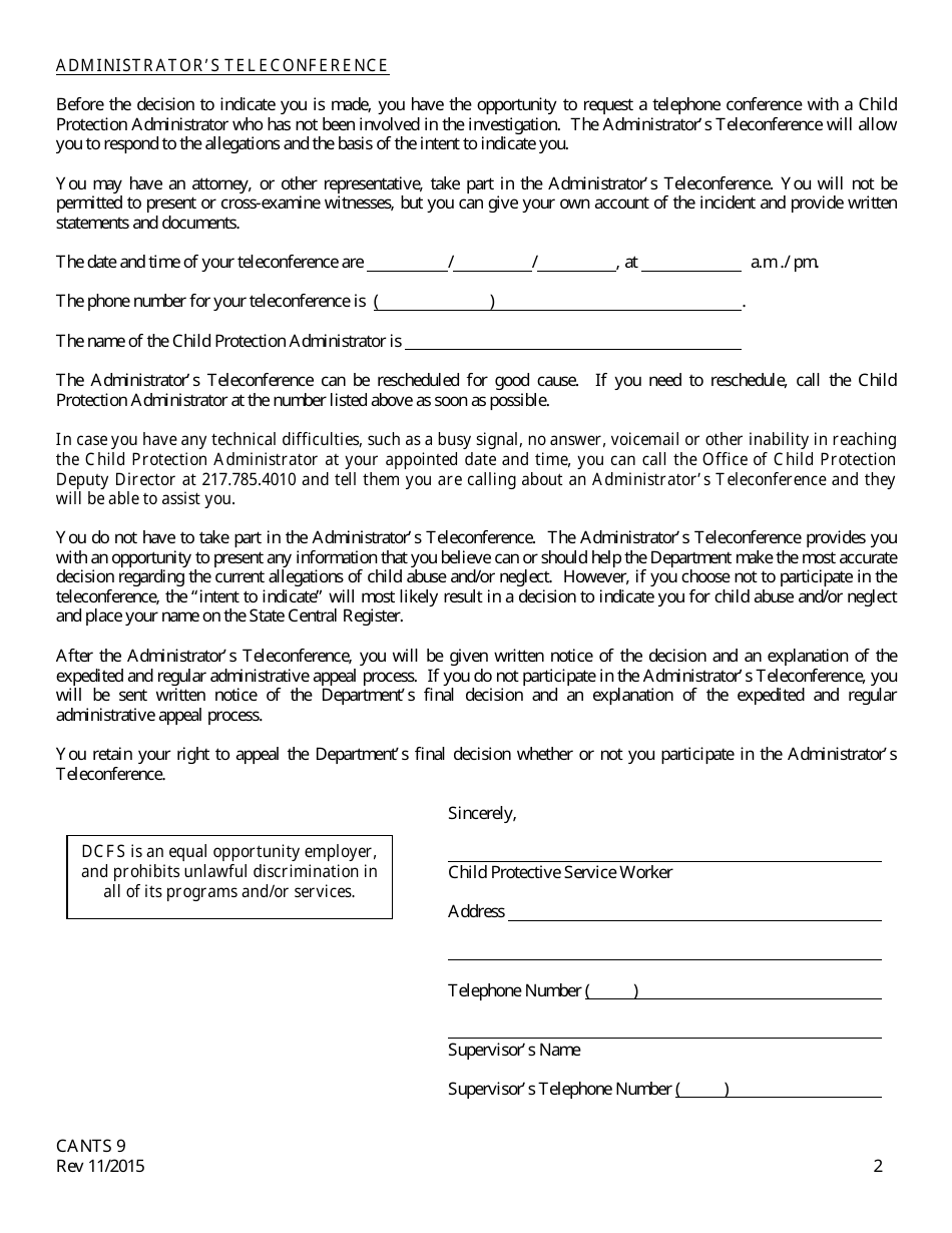 Form CANTS9 Notification of Intent to Indicate Child Care Worker for Report of Child Abuse and / or Neglect - Illinois, Page 2