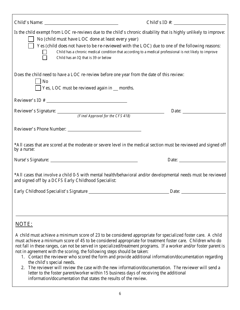 Form CFS418 Levels of Care Assessment Form - Illinois, Page 6
