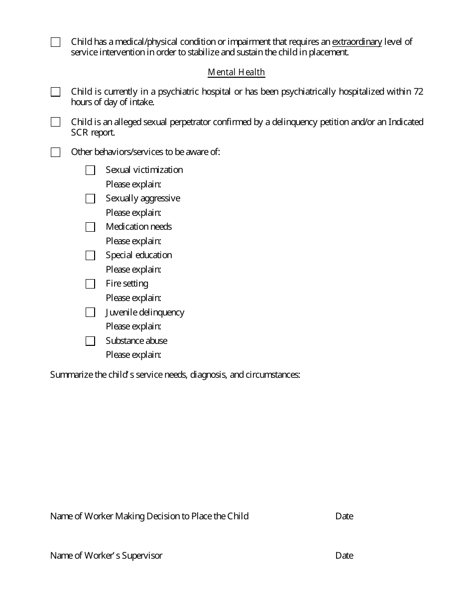 Form CFS418-J Checklist for Children at Initial Placement - Illinois, Page 2