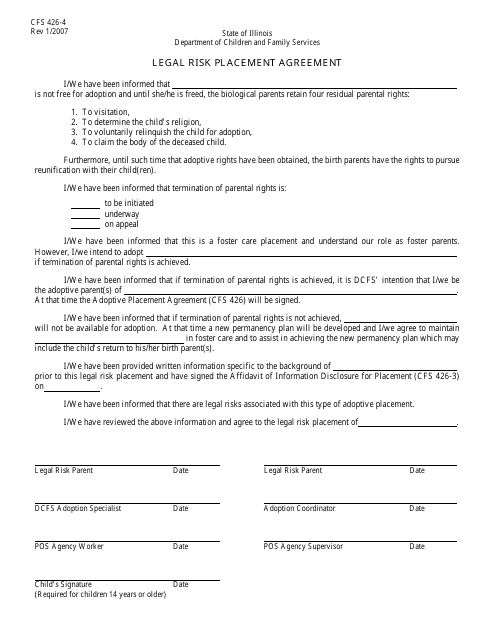 Form CFS426-4 Legal Risk Placement Agreement - Illinois