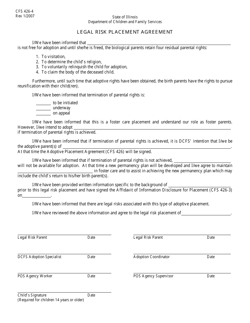 Form CFS426-4 Legal Risk Placement Agreement - Illinois, Page 1