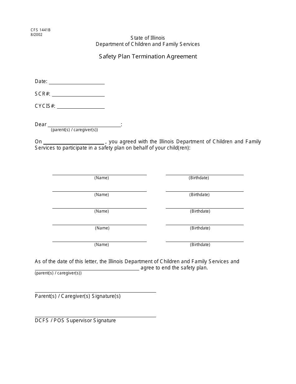 Form CFS1441-B Safety Plan Termination Agreement - Illinois, Page 1