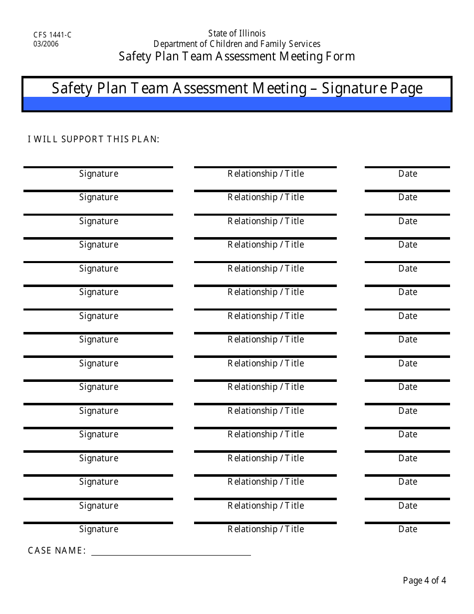 Form CFS1441-C Safety Plan Team Assessment Meeting Form - Illinois, Page 4