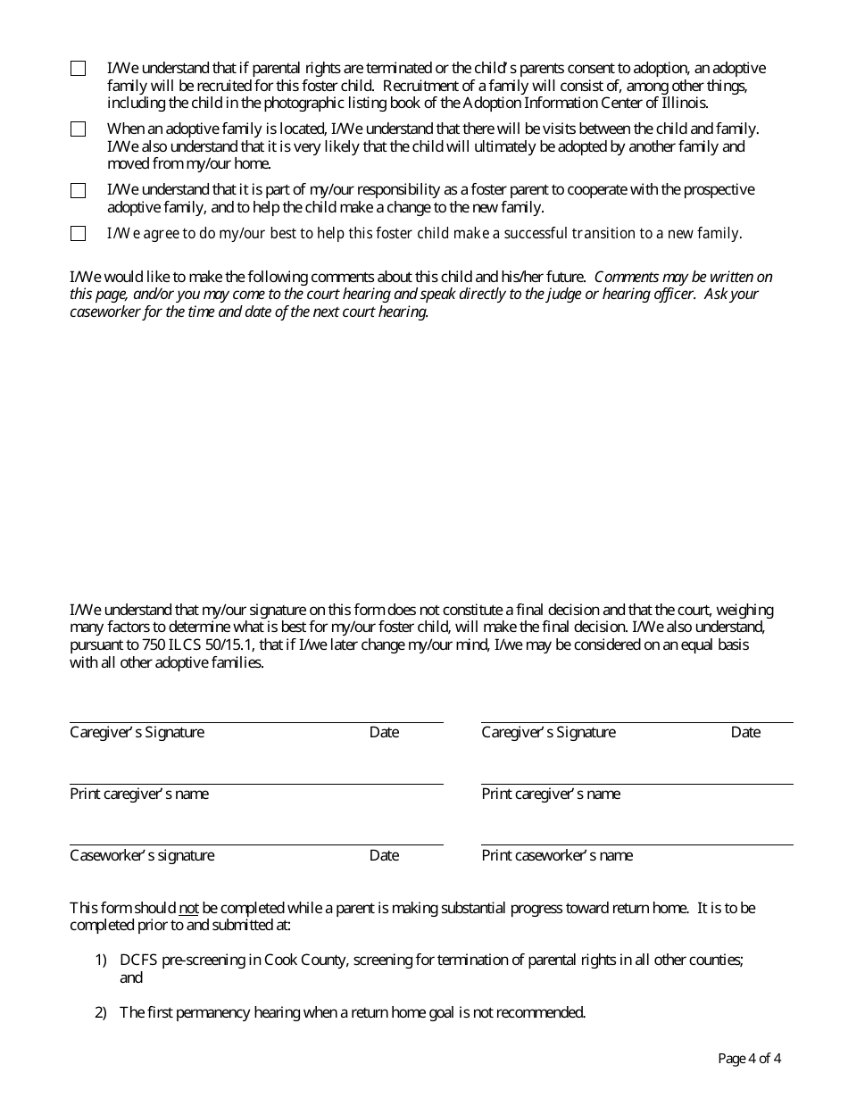 Form CFS1443 Permanency Commitment by Foster Parent / Relative Caregiver - Illinois, Page 4