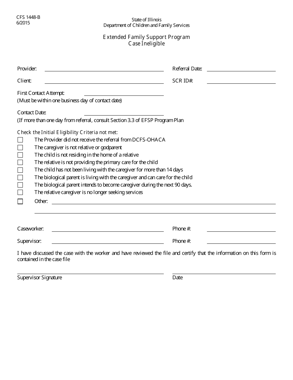 Form CFS1448-B Extended Family Support Program Case Ineligible - Illinois, Page 1