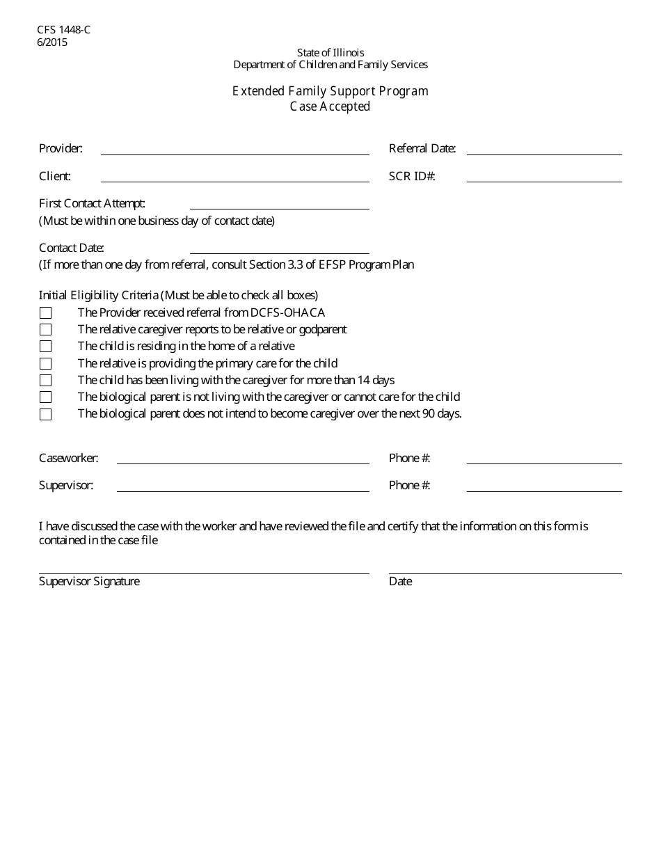 Form CFS1448-C Extended Family Support Program Case Accepted - Illinois, Page 1