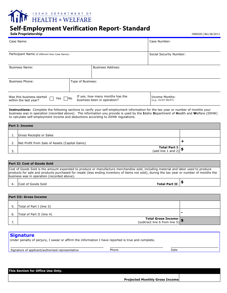 Form HW0505 Download Fillable PDF or Fill Online Selfemployment