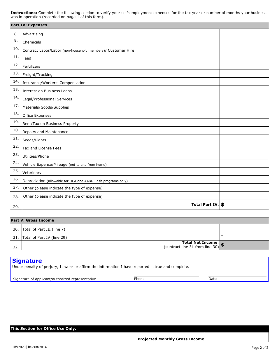 Form HW2020 - Fill Out, Sign Online and Download Fillable PDF, Idaho ...