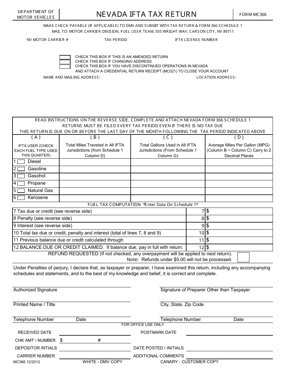 Form MC366 Nevada Ifta Tax Return - Nevada, Page 1