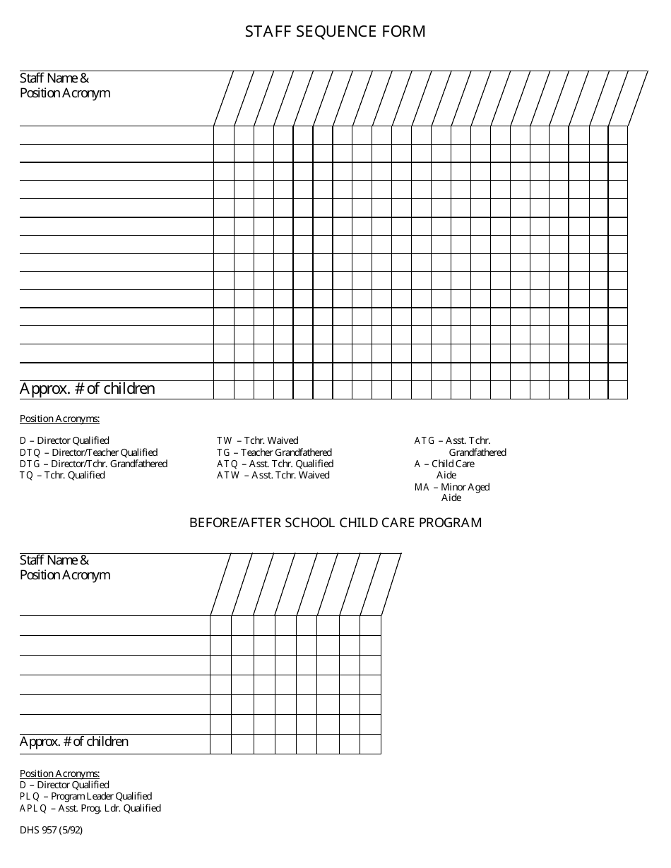 Form DHS957 Staff Sequence Form - Hawaii, Page 1