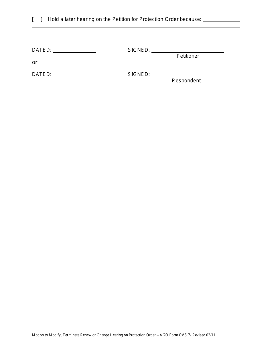 AGO Form OVS7 Motion to Modify, Terminate Renew or Change Hearing on Protection Order - Montana, Page 2