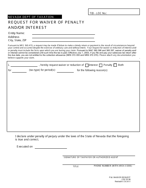 Request for Waiver of Penalty and/or Interest - Nevada Download Pdf