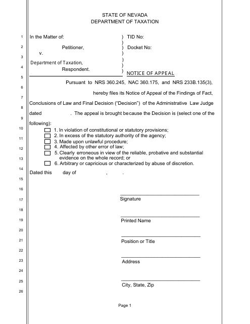 Notice of Appeal - Nevada Download Pdf
