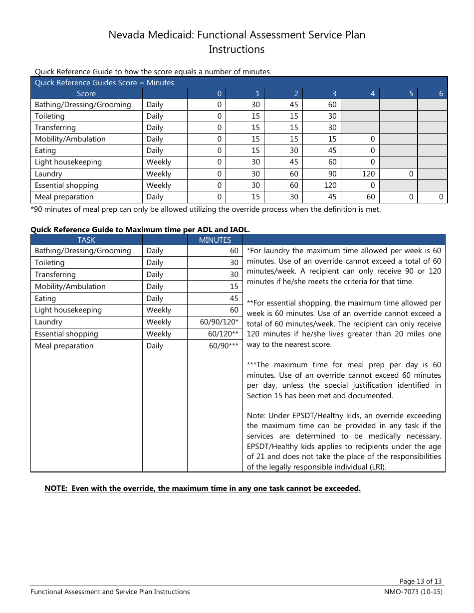 Instructions for Form NMO-7073 Nevada Medicaid: Functional Assessment Service Plan - Nevada, Page 13