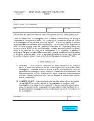 Document preview: Form 0198 Mdot Complaint Consent/Release Form - Michigan