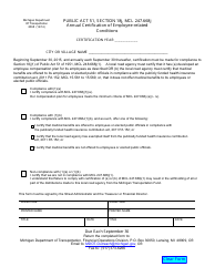 Document preview: Form 2068 City/Village Annual Certification of Employee Conditions - Michigan