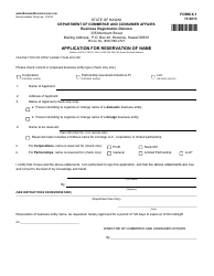 Form X-1 &quot;Application for Reservation of Name&quot; - Hawaii