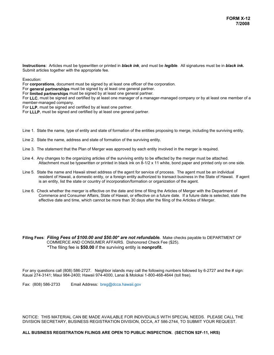 Form X-12 Articles of Merger - Hawaii, Page 4