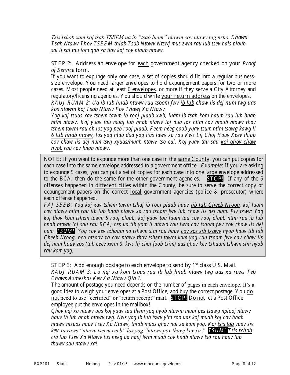 Form EXP101 Petitioners Instructions for Expungement (Sealing) of Criminal Records - Minnesota (English / Hmong), Page 8