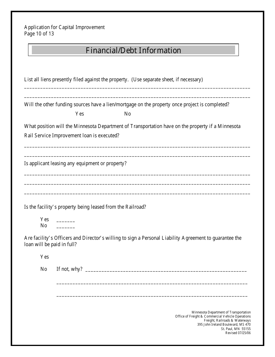 Minnesota Rail Service Improvement Program Loan Application - Minnesota, Page 10