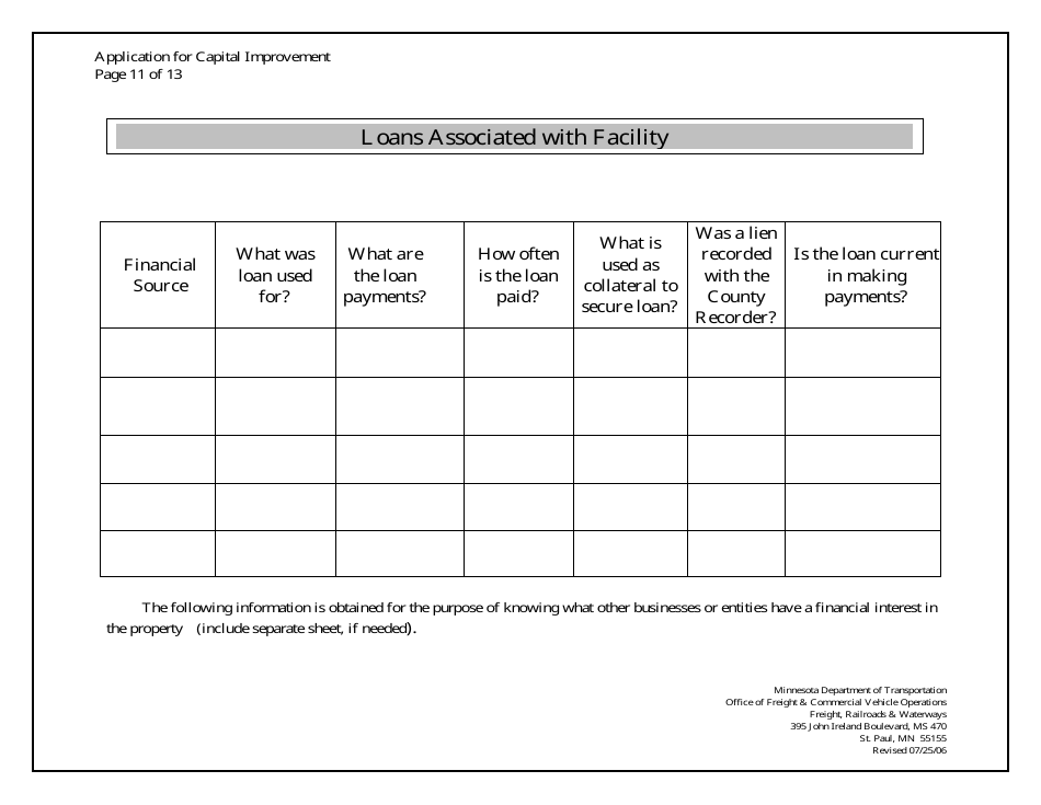 Minnesota Rail Service Improvement Program Loan Application - Minnesota, Page 11