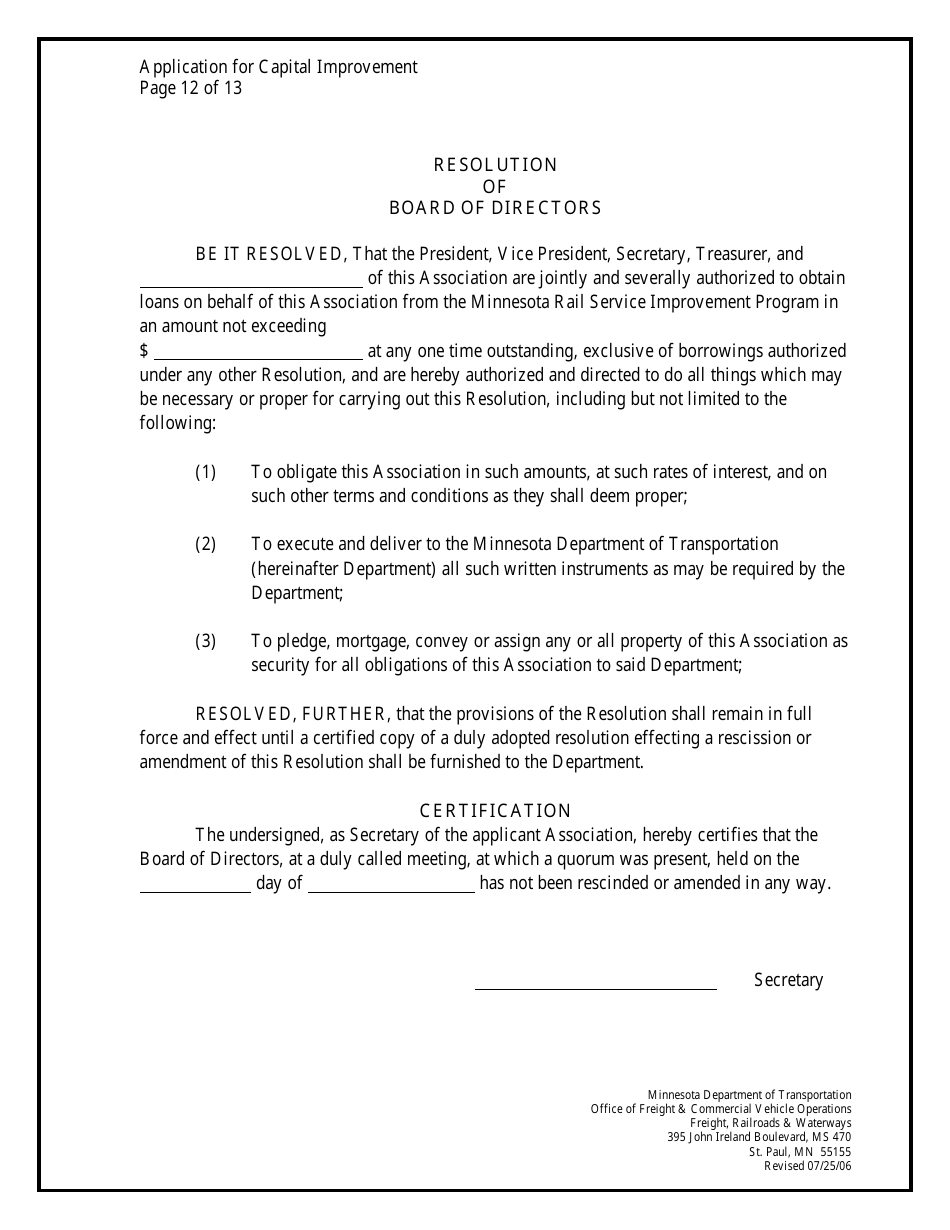 Minnesota Rail Service Improvement Program Loan Application - Minnesota, Page 12