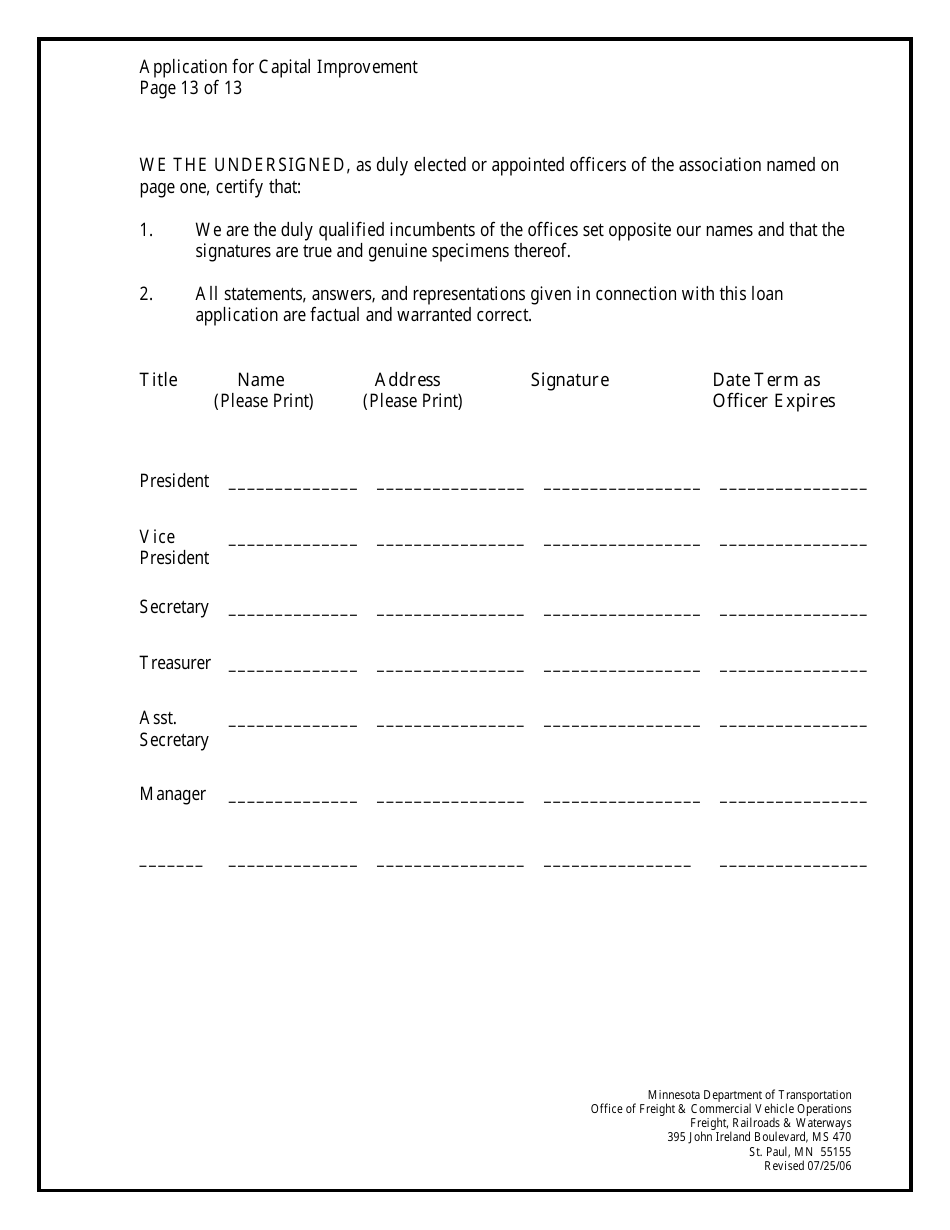 Minnesota Rail Service Improvement Program Loan Application - Minnesota, Page 13
