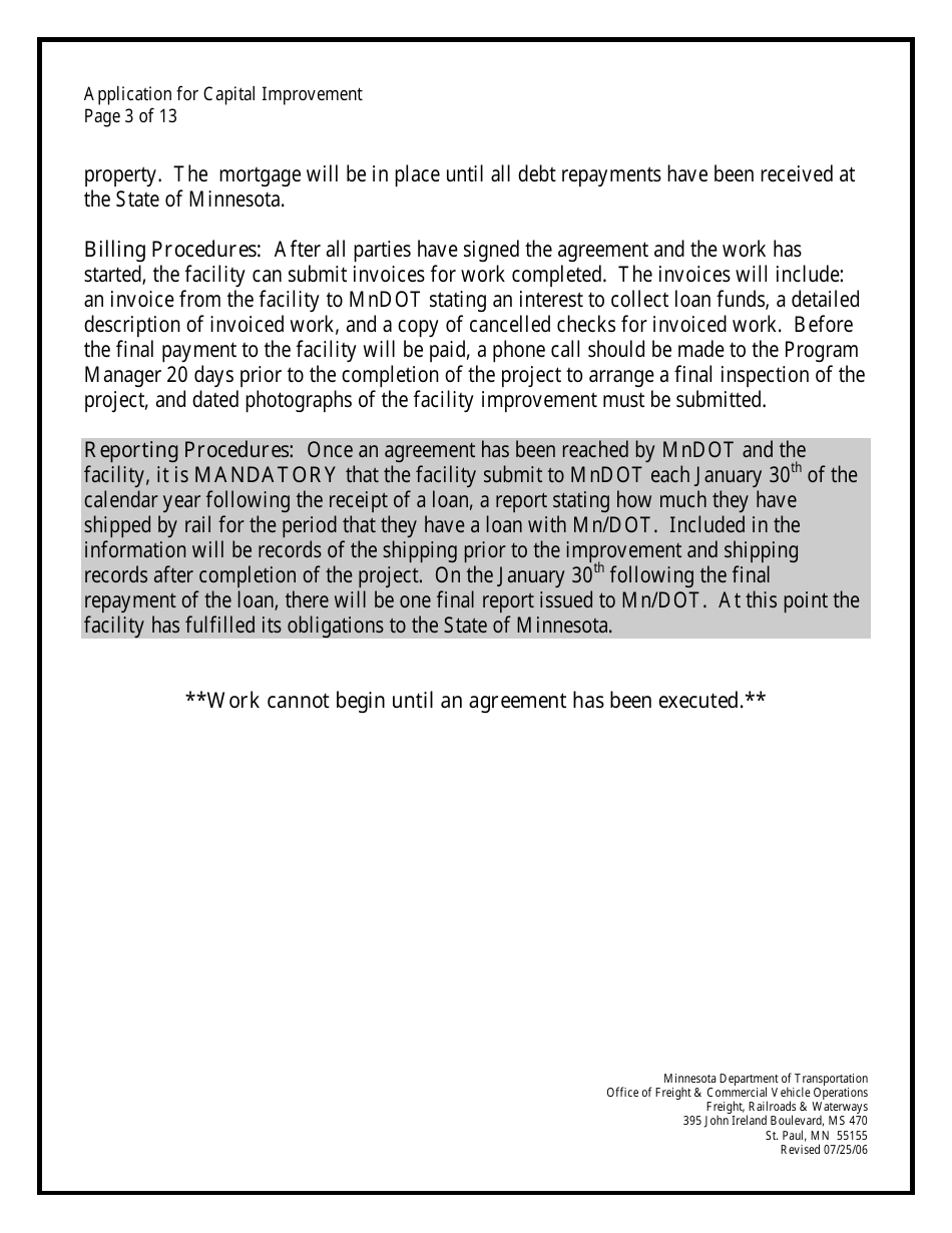 Minnesota Rail Service Improvement Program Loan Application - Minnesota, Page 3