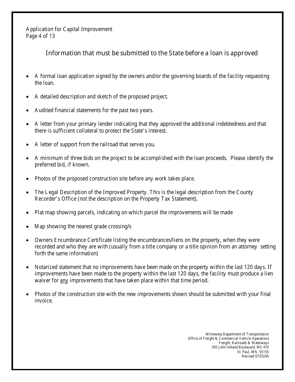 Minnesota Rail Service Improvement Program Loan Application - Minnesota, Page 4