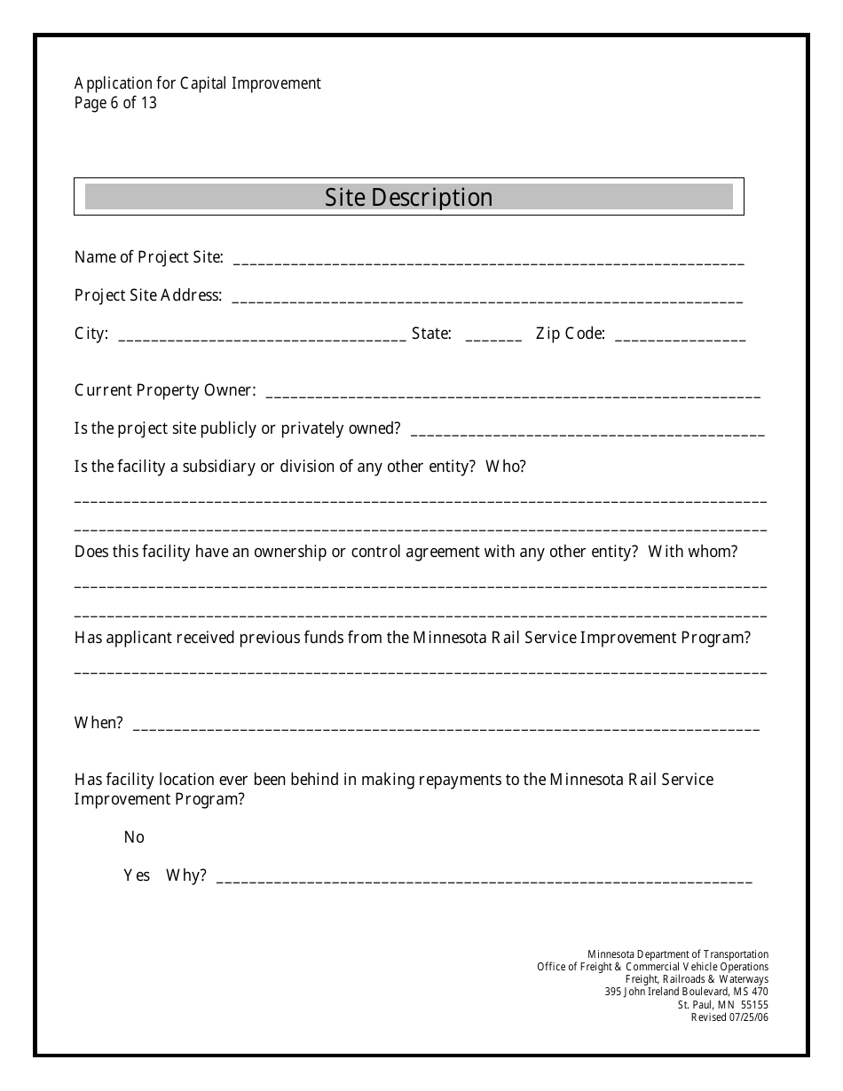 Minnesota Rail Service Improvement Program Loan Application - Minnesota, Page 6