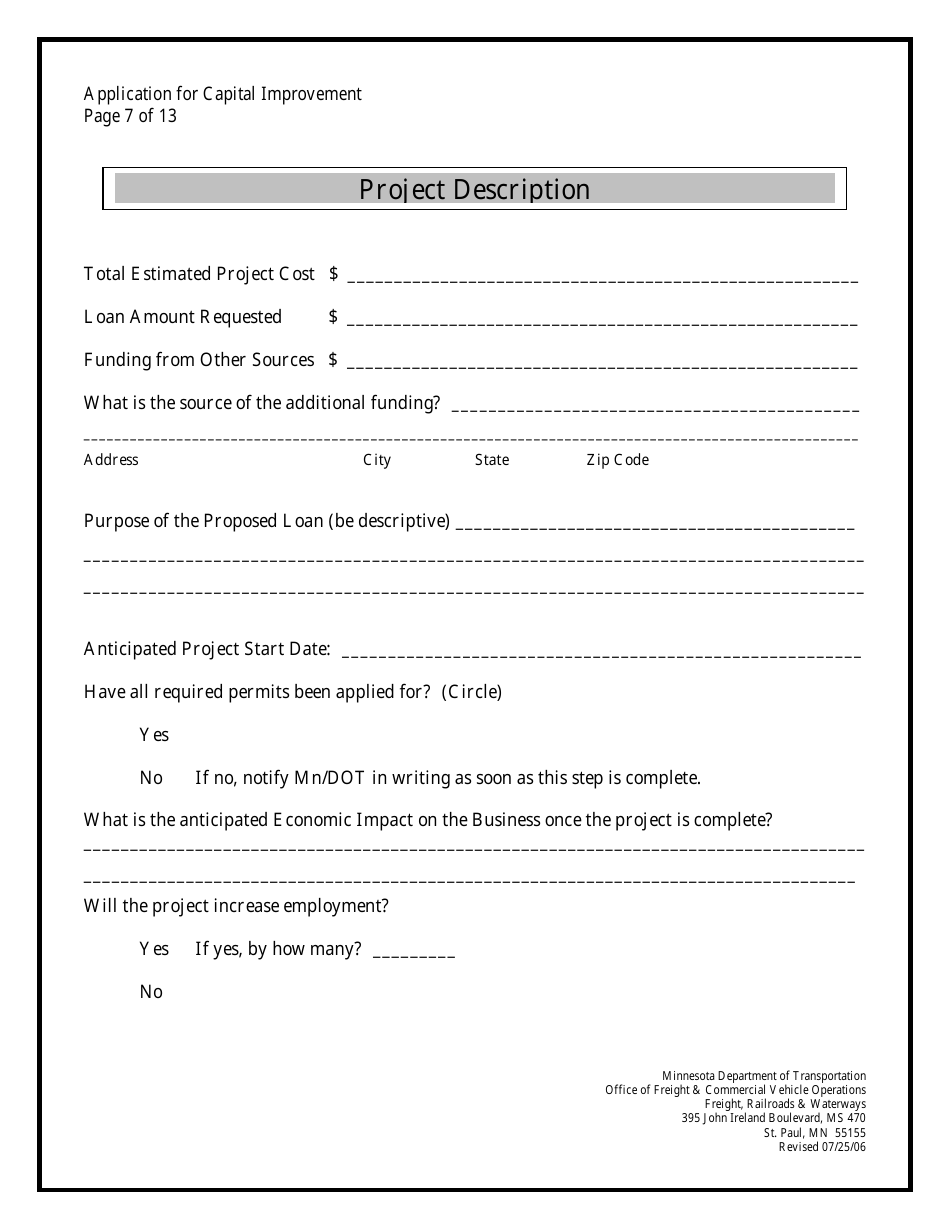 Minnesota Rail Service Improvement Program Loan Application - Minnesota, Page 7