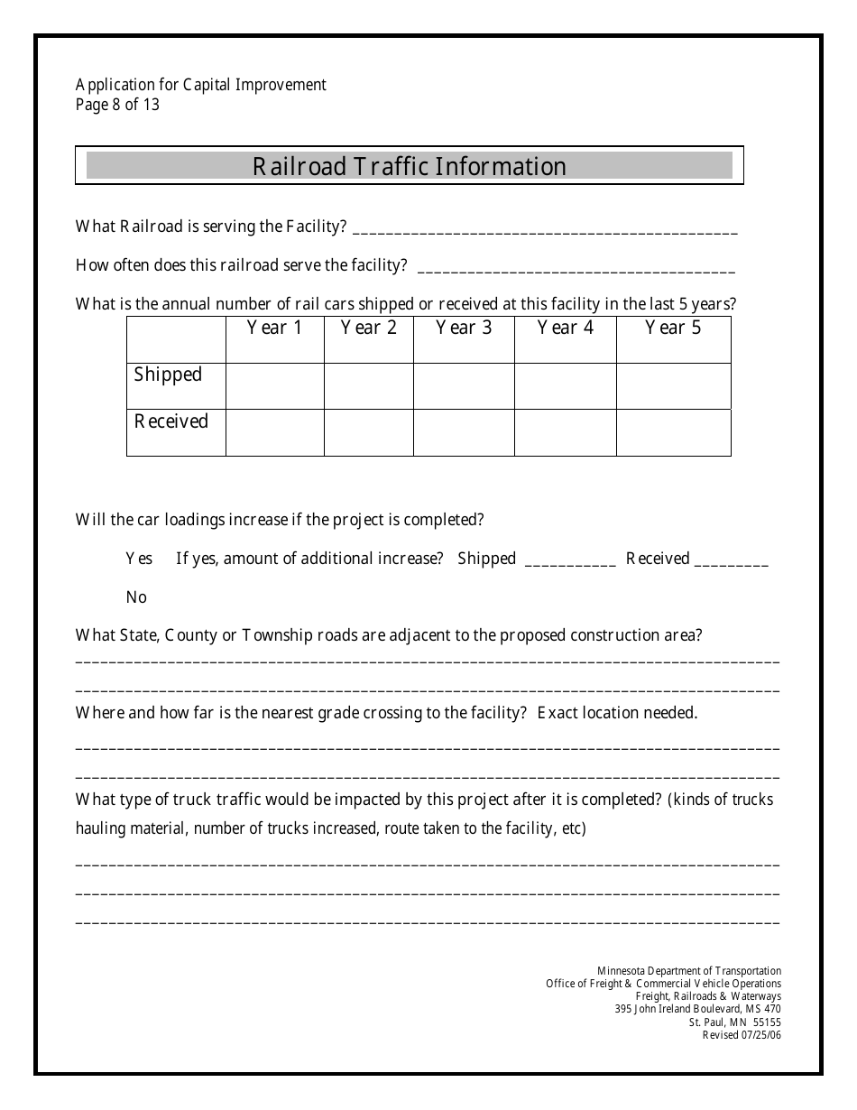 Minnesota Rail Service Improvement Program Loan Application - Minnesota, Page 8