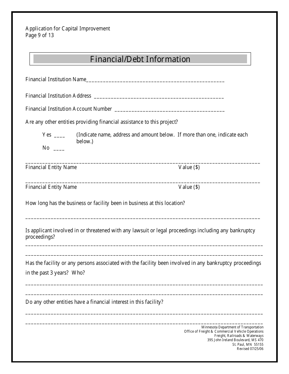 Minnesota Rail Service Improvement Program Loan Application - Minnesota, Page 9